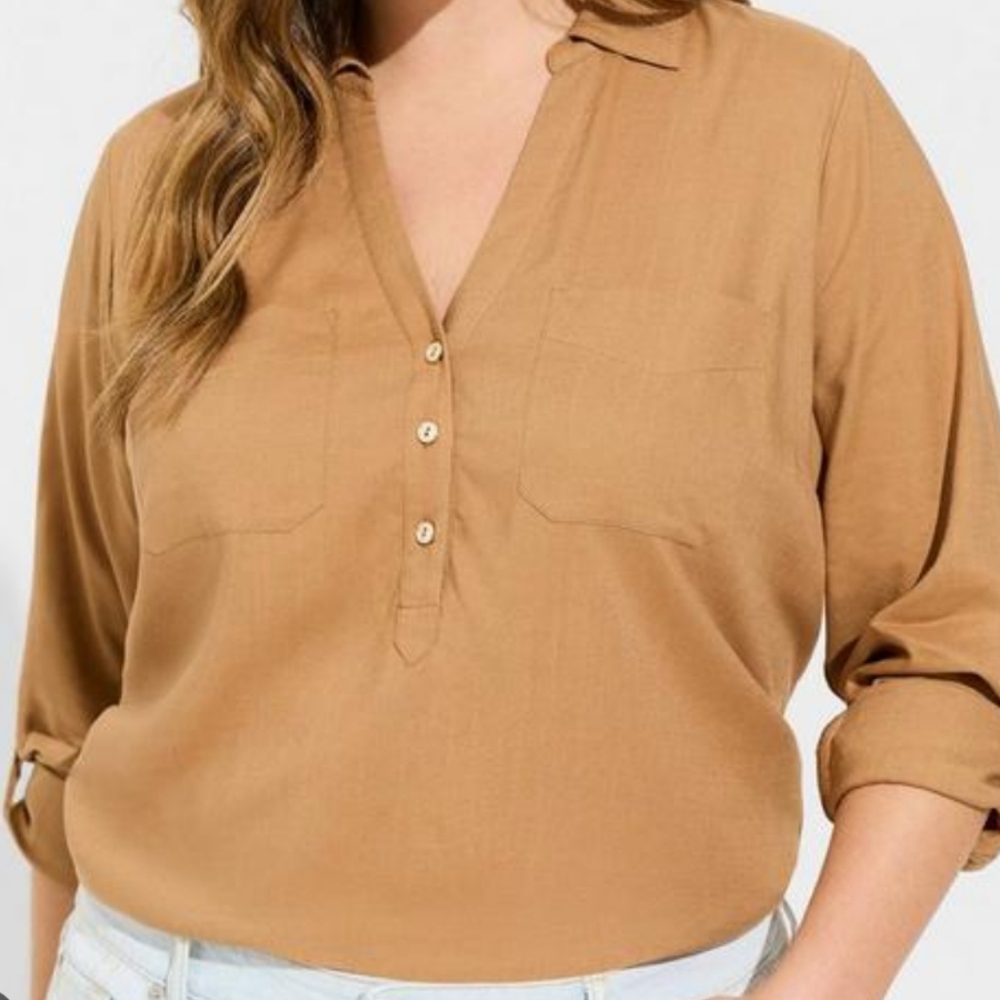 Tan Linen Pocket Front Shirt from Torrid Sz 3 / 22/24